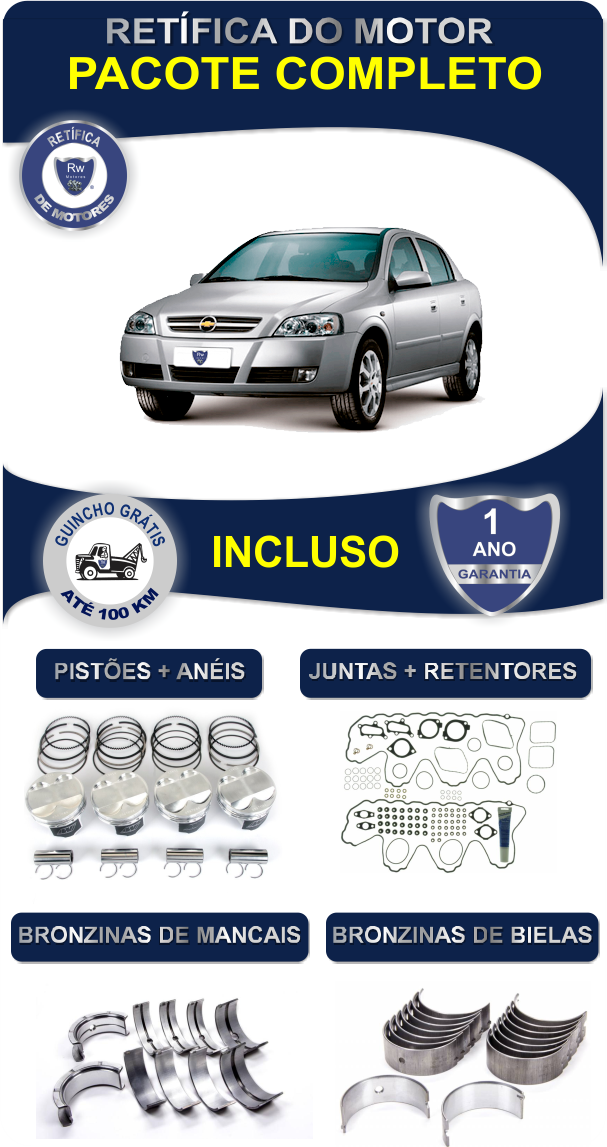 Retífica de Motor Chevrolet Astra Ellite 2.0 8V Pacote Completo